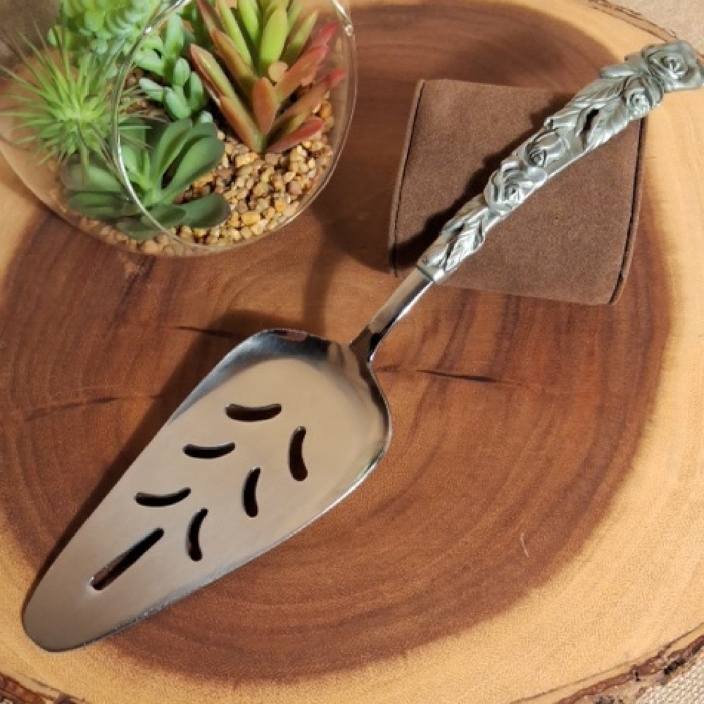 Vintage Seagull Canada Etain Pewter Cake Server with Floral Handle